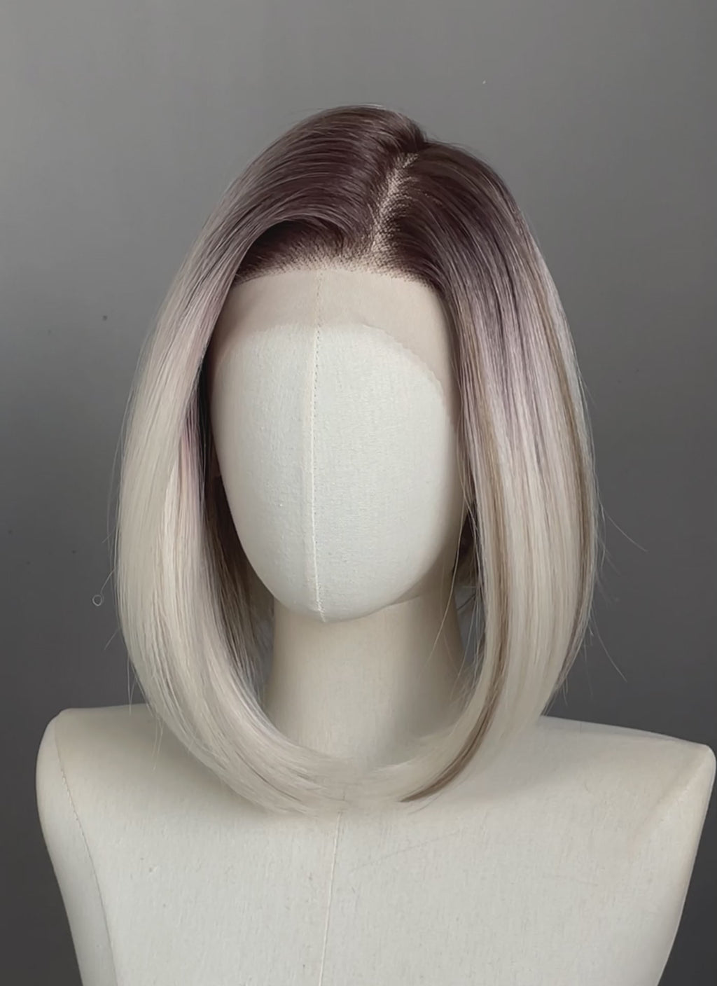 Mixed Blonde With Dark Roots Straight 13" x 6" Bob Lace Top Kanekalon Synthetic Hair Wig LFS059