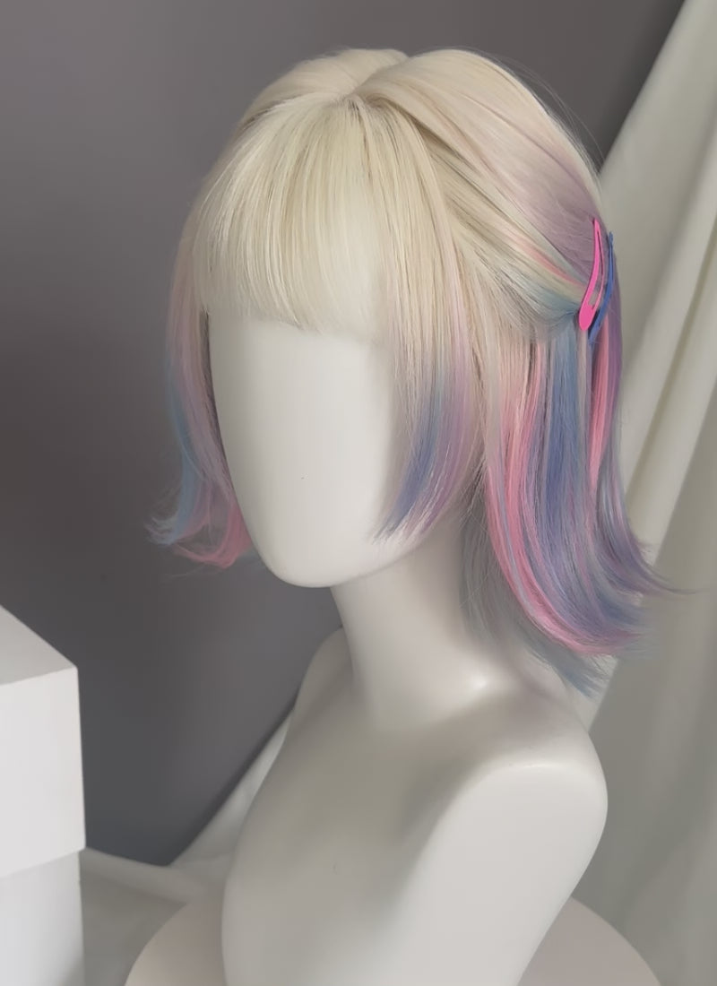 Wednesday Enid Sinclair Blonde Pink Blue Ombre Synthetic Wig TB1768A
