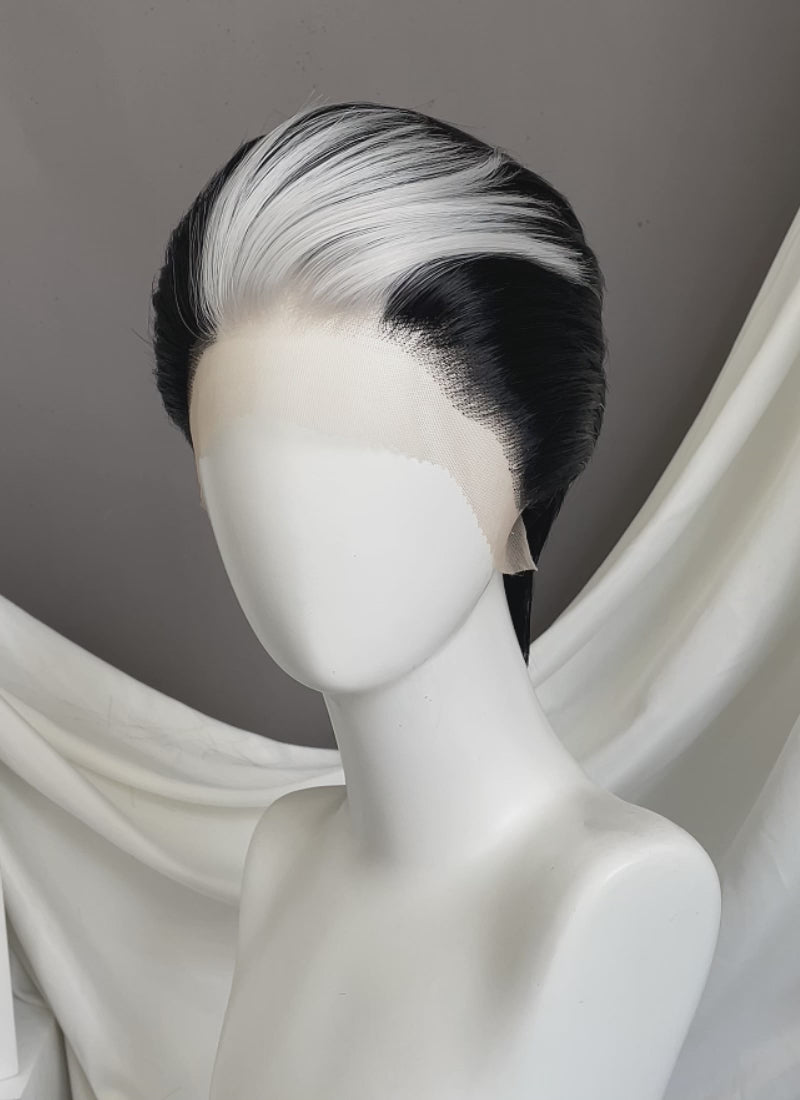 Black And White Straight Lace Front Synthetic Men's Wig LF8030