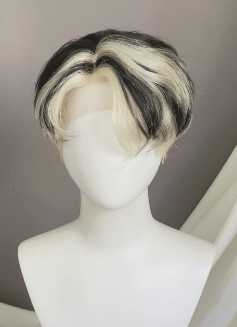 Blonde Mixed Black Straight Lace Front Synthetic Men's Wig LF8044