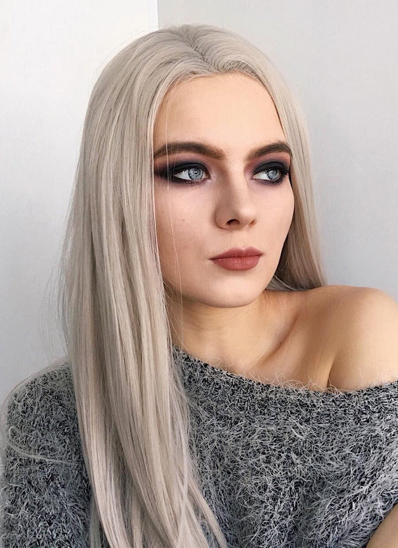 Blondish Grey Straight Lace Front Synthetic Wig LF238