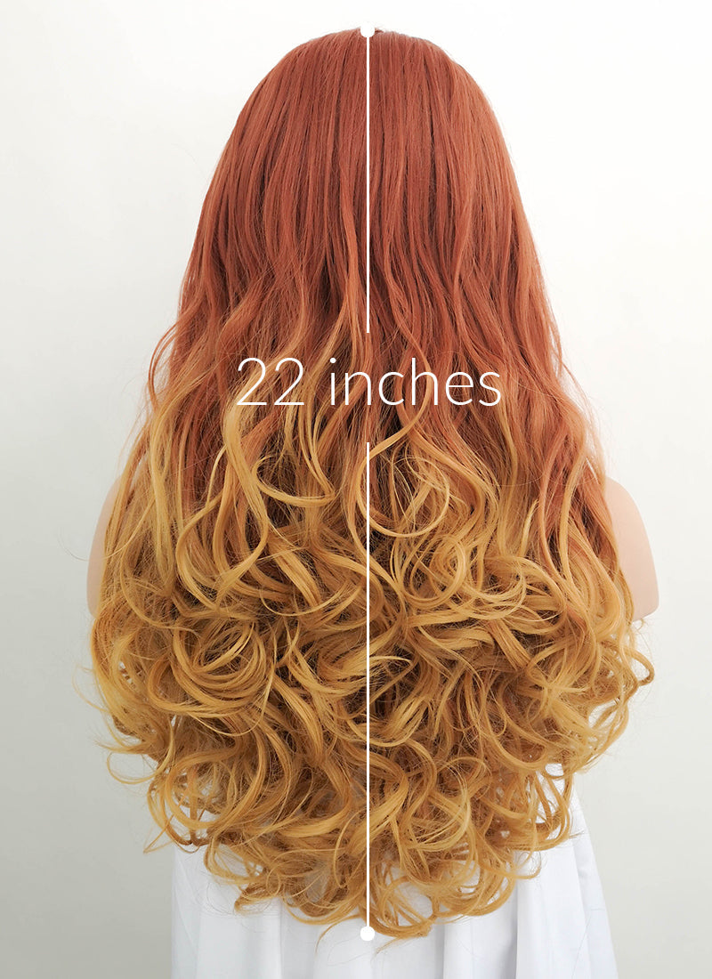 Light Auburn Yellow Blonde Ombre Wavy Lace Front Synthetic Wig LF085H
