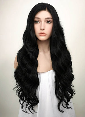 Wavy Jet Black Lace Front Synthetic Wig LF094