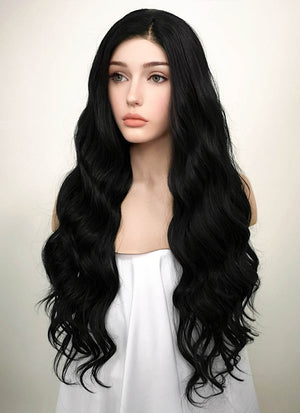 Wavy Jet Black Lace Front Synthetic Wig LF094