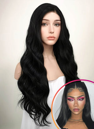 Wavy Jet Black Lace Front Synthetic Wig LF094