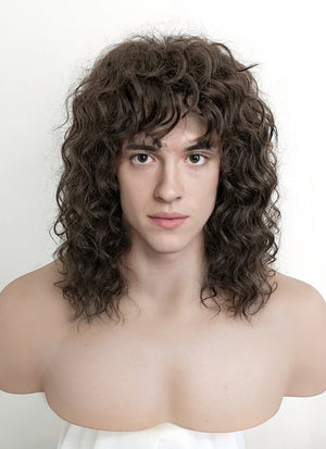 Stranger Things Eddie Munson Brunette Spiral Curly Lace Front Synthetic Men's Wig LF1310A