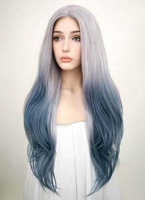 Pastel Two Tone Grey Wavy Lace Front Synthetic Wig LF1517