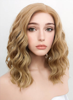Dark Flaxen Wavy Bob Lace Front Synthetic Wig LF1532