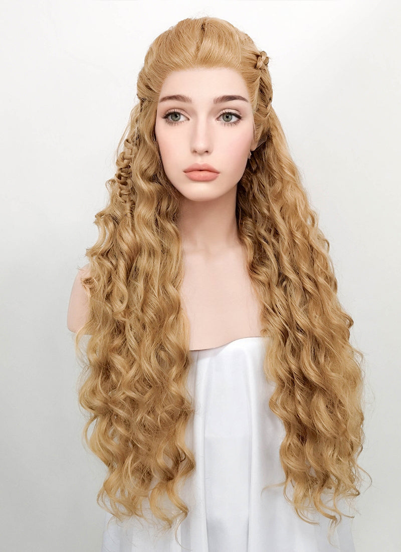 Wavy Golden Blonde Vikings Lagertha Braided Lace Front Synthetic Wig L –  wigisfashion-ca