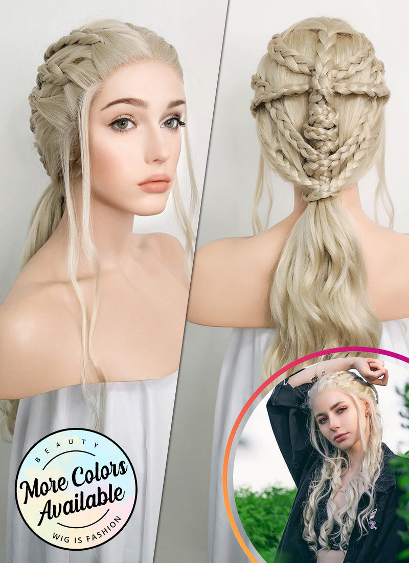Game of Thrones Daenerys Targaryen Light Ash Blonde Braided Lace Front Synthetic Wig LF2037