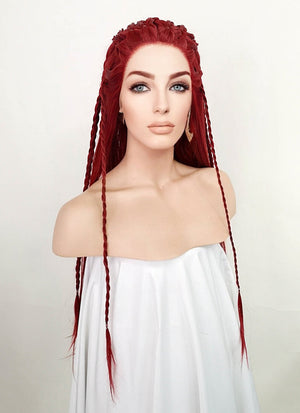 Red Braided Yaki Lace Front Synthetic Wig LF2078