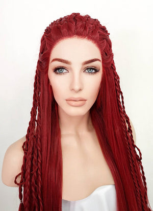 Red Braided Yaki Lace Front Synthetic Wig LF2078