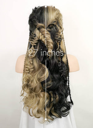Blonde Black Split Gemini Color Braided Lace Front Synthetic Wig LF2091