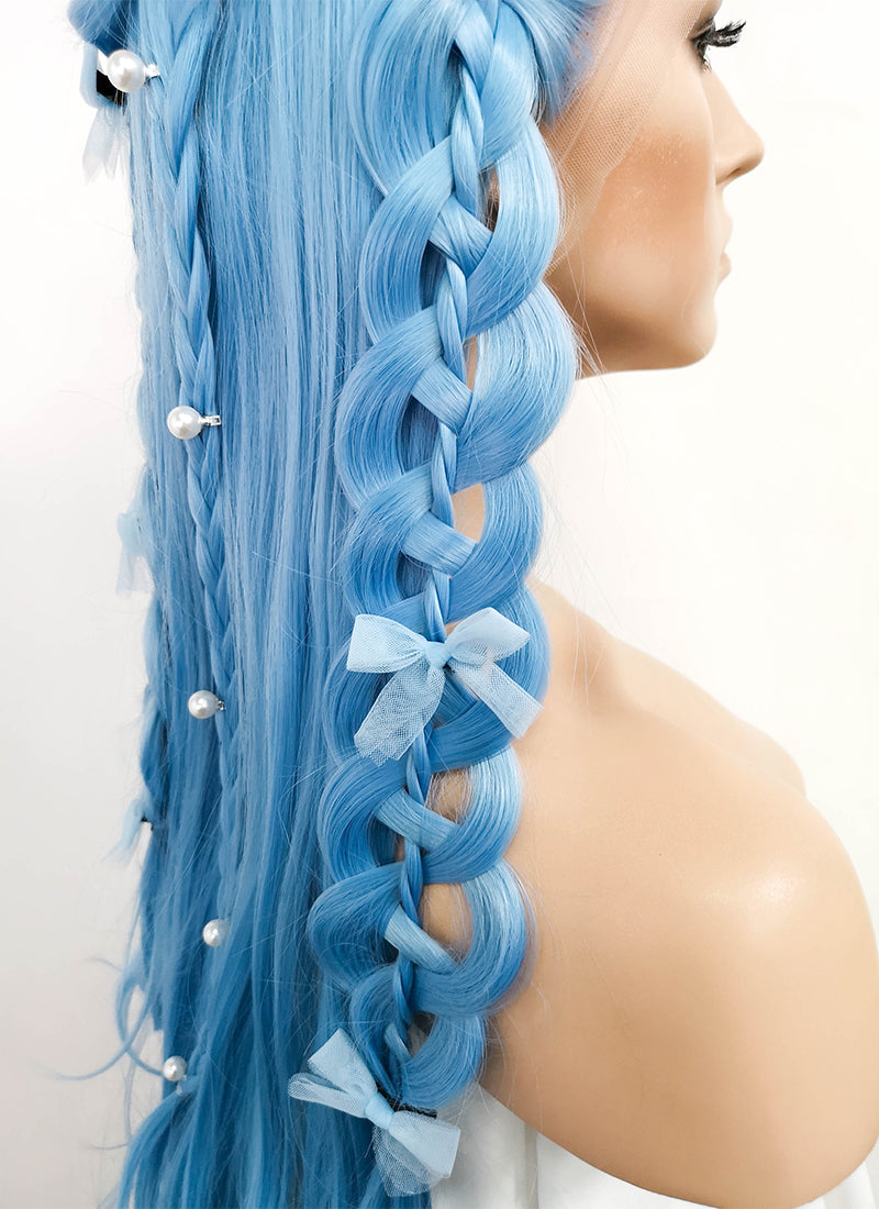 Pastel Blue Braided Lace Front Synthetic Wig WigIsFashion 1B