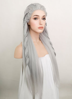 Silver Grey Braided Yaki Lace Front Synthetic Wig LF2112