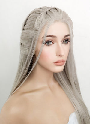 Pastel Blondish Grey Braided Lace Front Synthetic Wig LF2115
