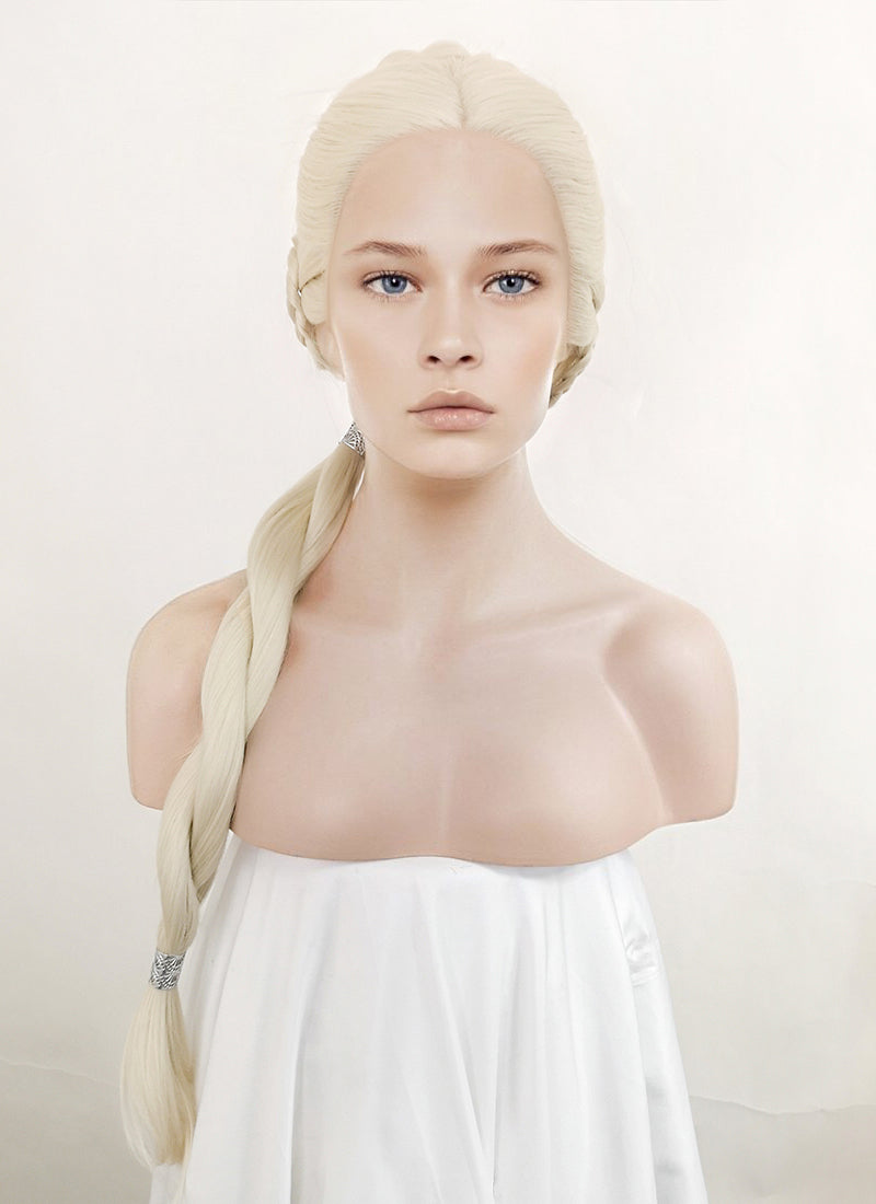 House of the Dragon Rhaenyra Targaryen Platinum Blonde Braided Lace Front Synthetic Wig LF2118