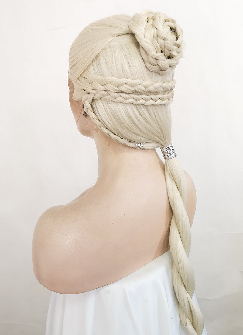 House of the Dragon Rhaenyra Targaryen Platinum Blonde Braided Lace Front Synthetic Wig LF2118