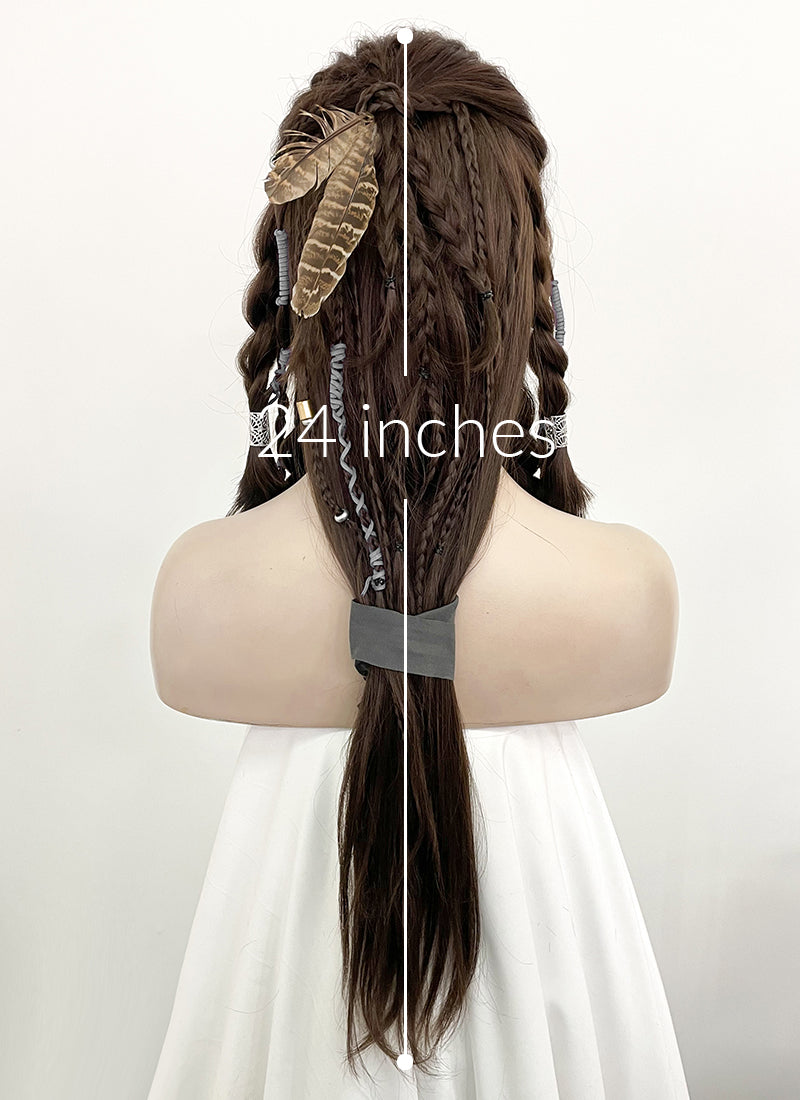 GOD OF WAR Freya Wavy Brunette Braided Lace Front Synthetic Wig LF2123