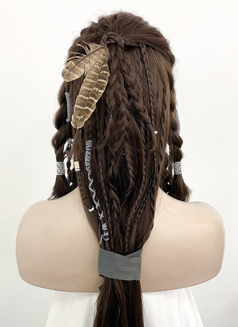 GOD OF WAR Freya Wavy Brunette Braided Lace Front Synthetic Wig LF2123