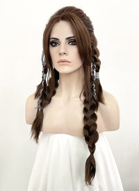 GOD OF WAR Freya Wavy Brunette Braided Lace Front Synthetic Wig LF2123