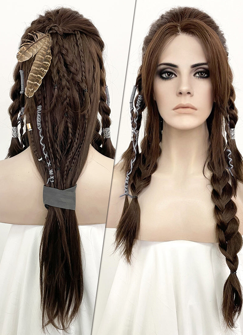 GOD OF WAR Freya Wavy Brunette Braided Lace Front Synthetic Wig LF2123