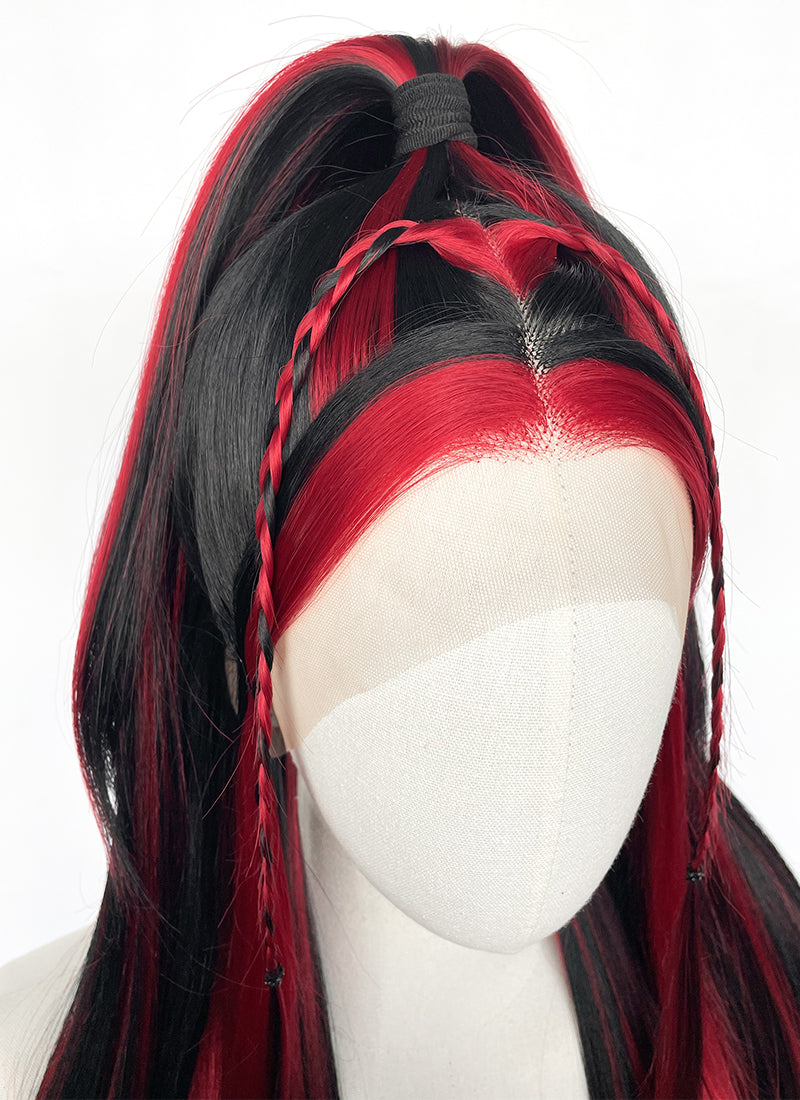 Black Mixed Red Braided Lace Front Synthetic Wig LF2148