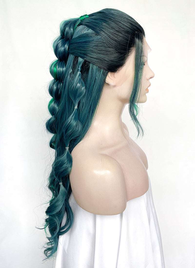 Blue Green Split Gemini Color With Dark Roots Braided Lace Front