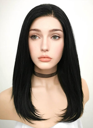 Jet Black Straight Bob Lace Front Synthetic Wig LF262