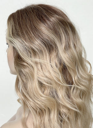 Balayage Blonde Highlights Money Piece Wavy Lace Front Kanekalon Synthetic Wig LF3233