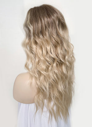 Balayage Blonde Highlights Money Piece Wavy Lace Front Kanekalon Synthetic Wig LF3233