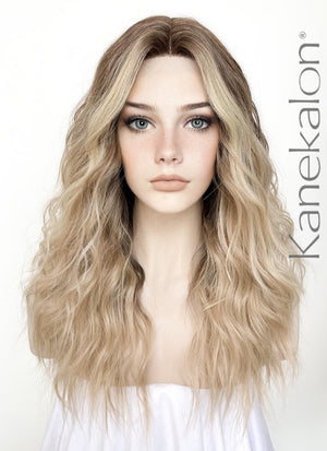 Balayage Blonde Highlights Money Piece Wavy Lace Front Kanekalon Synthetic Wig LF3233