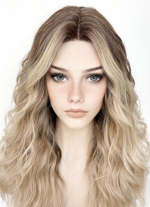 Balayage Blonde Highlights Money Piece Wavy Lace Front Kanekalon Synthetic Wig LF3233