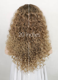 Mixed Blonde With Brown Roots Curly Lace Front Kanekalon Synthetic Wig LF3242