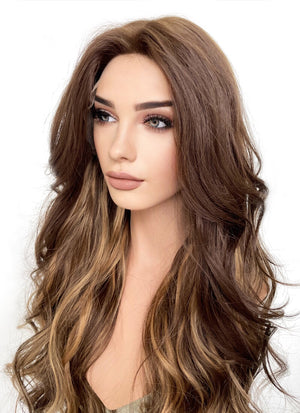 Brown Mixed Blonde Wavy Lace Front Synthetic Wig LF3275
