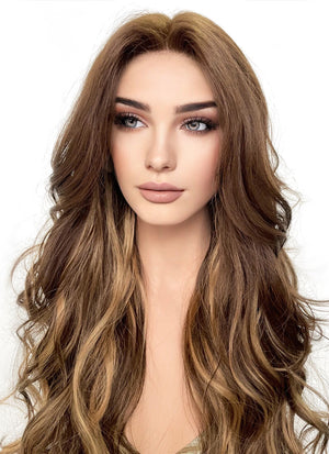 Brown Mixed Blonde Wavy Lace Front Synthetic Wig LF3275
