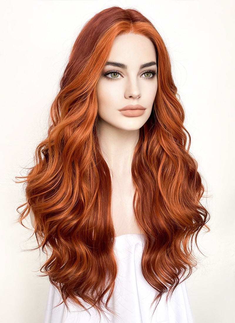 Orange Mixed Auburn Wavy Lace Front Synthetic Wig LF3284