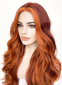 Orange Mixed Auburn Wavy Lace Front Synthetic Wig LF3284