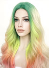 Blonde Rainbow Color Wavy Lace Front Synthetic Wig LF3288
