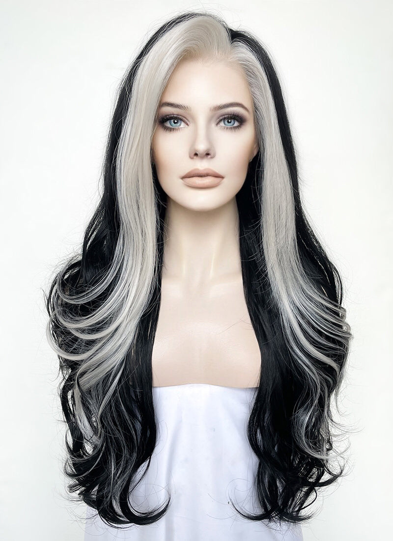 Black and Grey Money Piece Wavy lace front sythetic wig LF3298