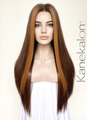 Brown And Ginger Money Piece Straight Lace Front Kanekalon Synthetic Wig LF3301