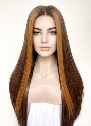 Brown And Ginger Money Piece Straight Lace Front Kanekalon Synthetic Hair Wig LF3301