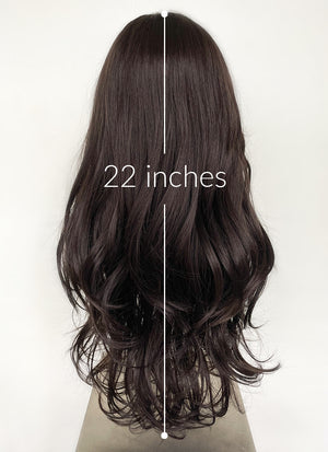 Brunette And Burgundy Money Piece Curtain Bangs Wavy Lace Front Synthetic Wig LF3302