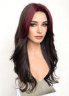 Brunette And Burgundy Money Piece Curtain Bangs Wavy Lace Front Synthetic Wig LF3302
