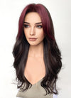 Brunette And Burgundy Money Piece Curtain Bangs Wavy Lace Front Synthetic Wig LF3302