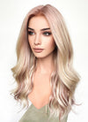 Blonde Pink Brown Mixed Curtain Bangs Wavy Lace Front Synthetic Wig LF3308