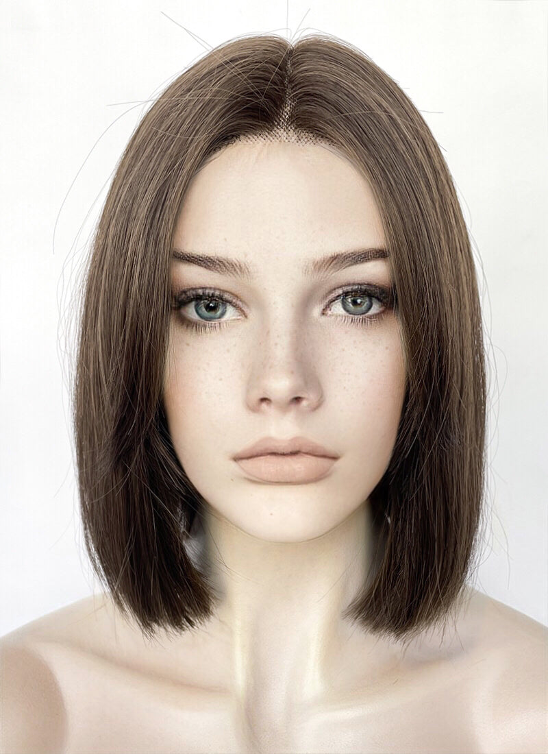 Brunette Curtain Bangs Straight Lace Front Synthetic Hair Wig LF3322
