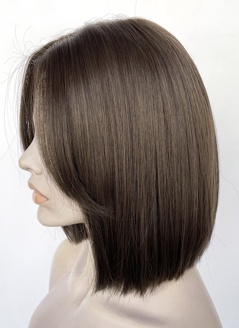Brunette Curtain Bangs Straight Lace Front Synthetic Bob Hair Wig LF3322