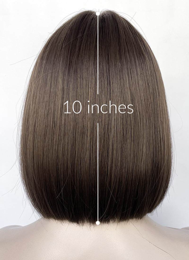 Brunette Curtain Bangs Straight Lace Front Synthetic Bob Hair Wig LF3322