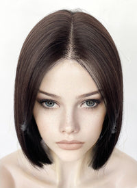 Brunette Curtain Bangs Straight Lace Front Synthetic Bob Hair Wig LF3323
